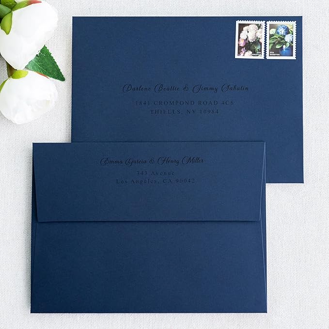 PONATIA 50 Pieces 5x7 Envelopes, A7 Envelopes Self Seal for Weddings, Invitation Cards, Photos, Postcards, Greeting Cards Mailing, Baby Shower, Graduation, Christmas Gift Cards (Navy Blue)