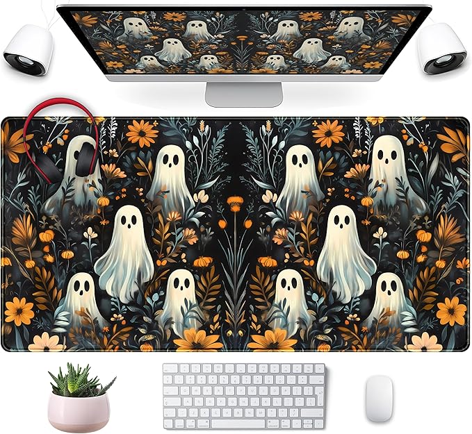 Retro Gothic Kawaii Desk Mat Cute Dark Academia Desk Pad Large Floral Mouse Pad XXL Gaming Mousepad, Laptop Computer Keyboard Mouse Mat, Deskmat Office Decor Accessories for Women, 31.5x15.75 in