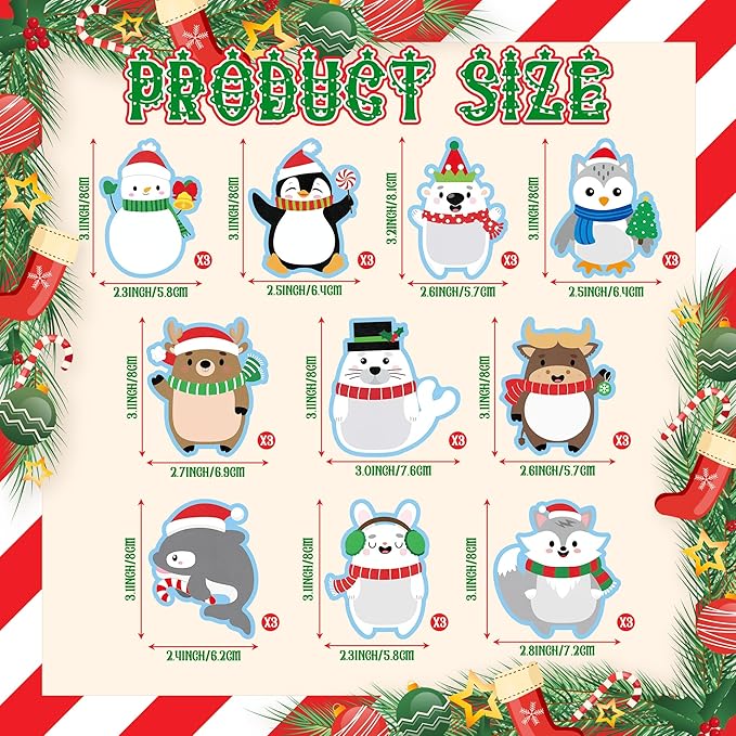 ANGOLIO600Pcs Christmas Sticky Notes Set Polar Animals Snowman Dolphin Notepad Sets Christmas Memo Pad Notes Winter Self Sticky Notes for Classroom Prizes Stocking Stuffers Kids Gifts