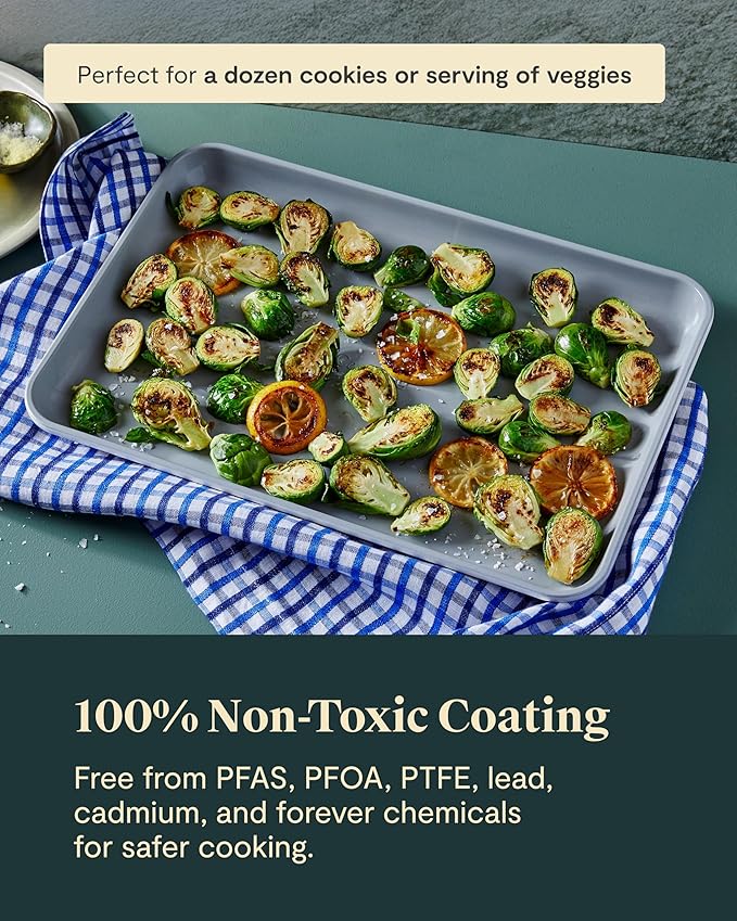Caraway Non-Stick Ceramic Baking Sheet - Naturally Slick Ceramic Coating - Non-Toxic, PTFE & PFOA Free - Perfect for Baking, Roasting, and More - Medium (15" x 10") - Black