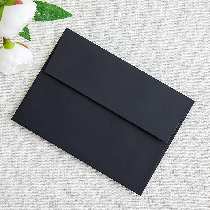 PONATIA 50 Pieces 5x7 Envelopes, A7 Envelopes Self Seal for Weddings, Invitation Cards, Photos, Postcards, Greeting Cards Mailing, Baby Shower, Graduation, Christmas Gift Cards (Black)
