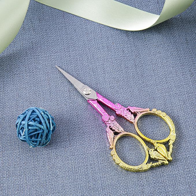 Small Embroidery Scissors with Cover -Cute and Comfortable Gradient handles with Sturdy and Sharp Tips for Precise Cutting, Perfect Size for Keeping in Your Sewing and Craft Supplies Kit