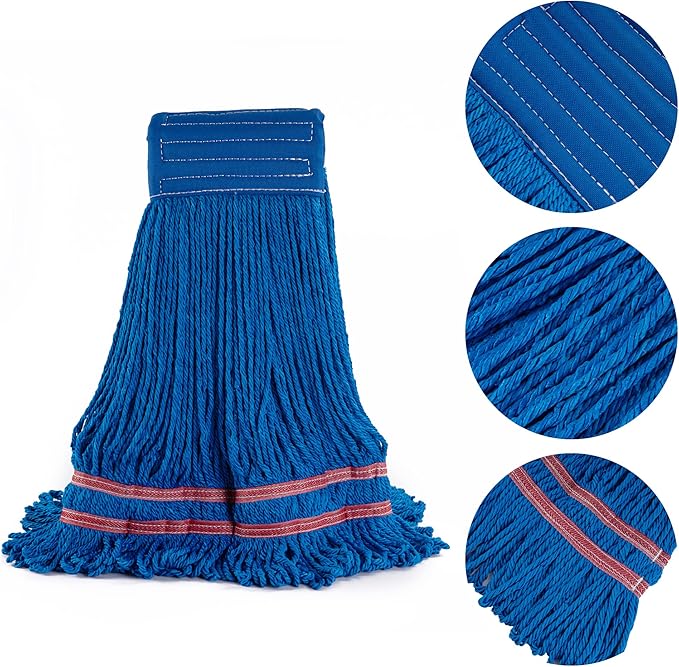 Matthew Cleaning Microfiber String Mop Heavy Duty Commercial Wet Mop Head Replacement,Excellent Absorbency,Premium Launderability,Reusable for Home,Commercial and Industrial Use(Blue,6Pack)