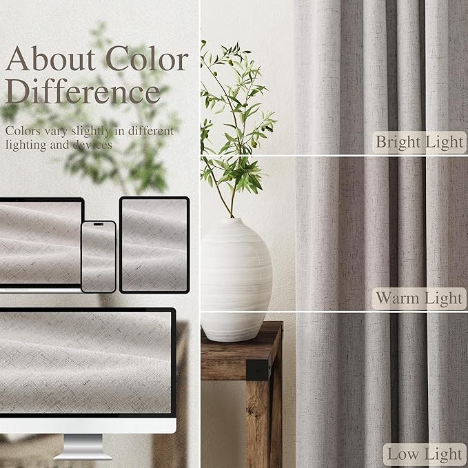 Silver Linen Curtains for Bedroom Black Out 96 Inch Long Full Blackout Back Tab Rod Pocket Curtains for Living Room Neutral Rustic Style Insulated Light Blocking Drapes 96 Inches Long 2 Panels 8 Ft