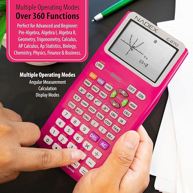 Scientific Calculator with Graphing, Includes Carrying Case, for College and High School Students, Calculus, Algebra, Geometry, Trigonometry, Statistics, Physics, Chemistry, Pink