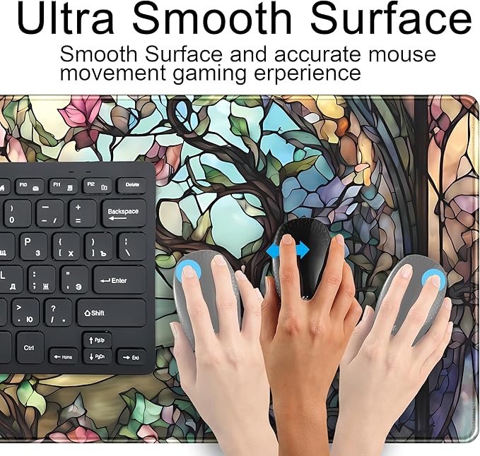 Stained Glass Tree Desk Mat Cartoon Tree Gaming Mouse Pad Large XXL Extended Desk Matt for Desktop, Laptop Computer Keyboard Mouse Mat for Women Office Decor Accessories Deskmat 31.5''x15.7''