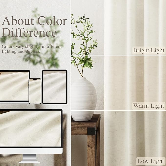 Warm Beige Linen Blackout Curtains 90 Inches Long Loop Pocket Rod Pocket Flax Linen Sound Absorbing Thermal Insulated Blackout 2 Panels Set for Dining Room Modern Urban Curtains Drapes 52x90