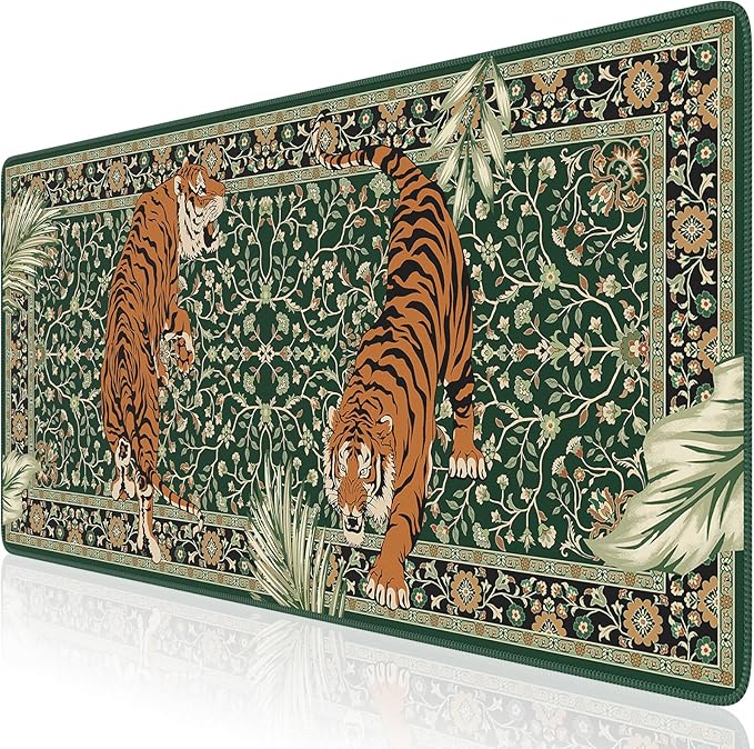 HAOCOO Large Gaming Mouse Pad, Desk Protector Mat with Stitched Edges, Non-Slip Keyboard and Mouse Pad, 35.4" x 15.7" Green Desk mat for Gamer, Water Resistant Mouse Pad Work from Home