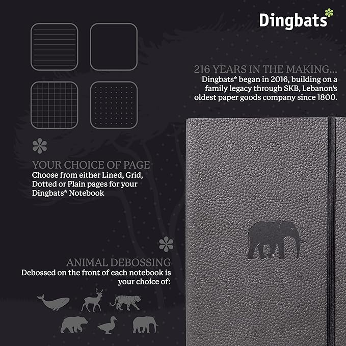 Dingbats* Wildlife Lined Writing Journal Notebook A5 - Vegan Leather Hardcover - Ideal for Work, Travel - Pocket, Elastic Closure, & Bookmark