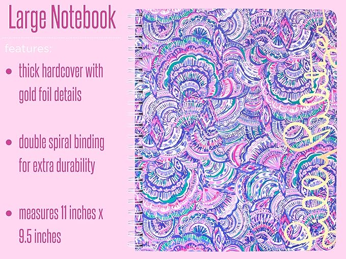 Lilly Pulitzer Large Blue Hardcover Spiral Notebook, 11" x 9.5" with 160 College Ruled Pages, Happy As A Clam