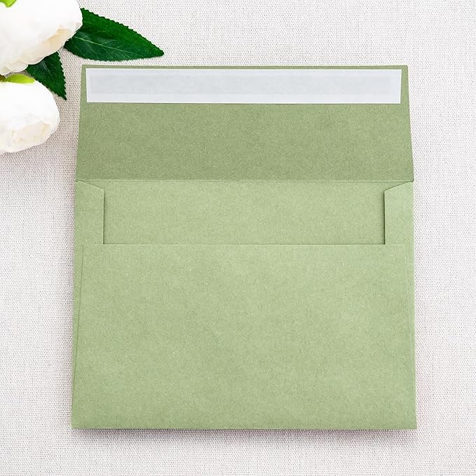 PONATIA 50 Pieces 5x7 Envelopes, A7 Envelopes Self Seal for Weddings, Invitation Cards, Photos, Postcards, Greeting Cards Mailing, Baby Shower, Graduation, Christmas Gift Cards (Sage Green)