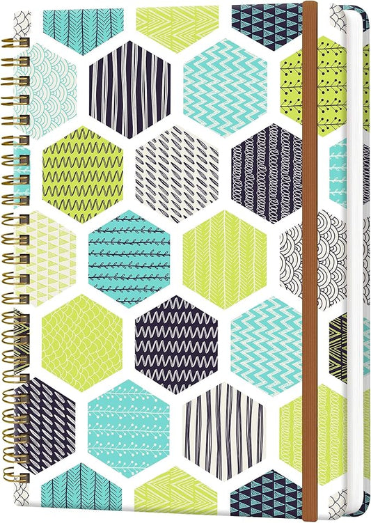 WLPFSAHF Spiral Journal Notebook for Women, Hardcover A5 College Ruled Notebook, 120 Pages, Thick Paper, Cute Lined Journal for School, Office & Work, 6 x 8.4 in(Green Geometric)