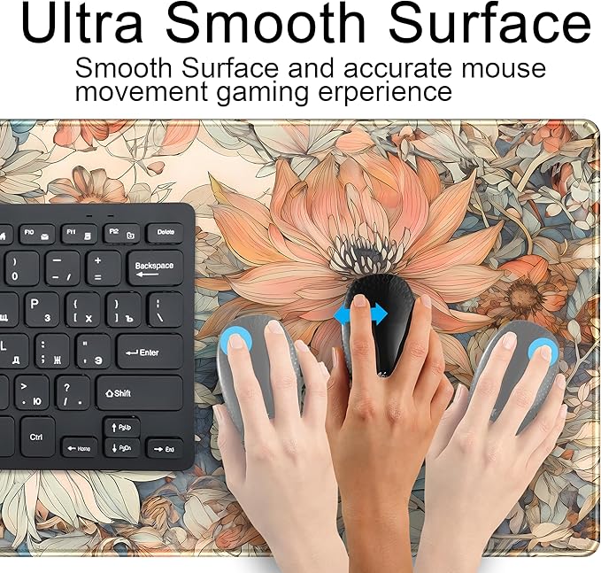 Retro Japanese Floral Mouse Pad Boho Desk Mat Aesthetic Flower Desk Matt for Desktop Large XXL Extended Gaming Deskmat, Laptop Keyboard Mouse Mat Office Decor Accessories for Women 31.5''x15.7''