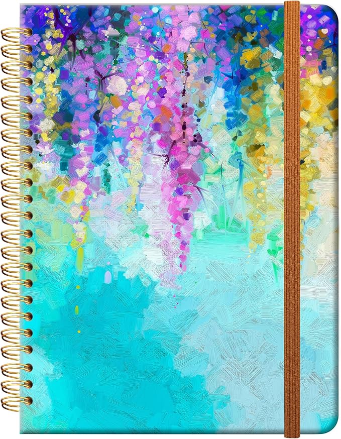 Ruled Spiral Writing Notebook,A5 Hardcover Lined College Journal for Women Lady,Fashion Puppy Watercolor Strong Twin-Wire Binding with Premium Paper,8.4" X 6",Perfect for School,Office,Home Gifts(Oil Painting Spring Flowers)