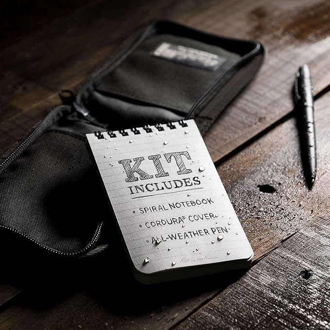 Rite in the Rain Weatherproof 3" x 5" Top-Spiral Notebook Kit: Black CORDURA Fabric Cover, 3" x 5" Black Notebook, and Weatherproof Pen (No. 735B-KIT)