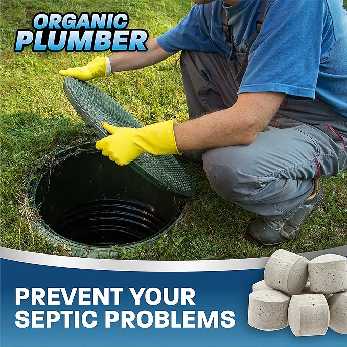 Septic Tank Cleaner Treatment, Bacteria x Natural Enzyme Flushable Bio Tabs, Rid Sewage Waste & Clean Field System, 1 Year of Tablets