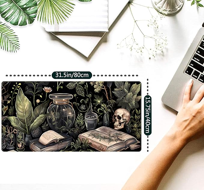 Cute Skull Desk Mat Dark Academia Desk Matt for Desktop Kawaii Anime Plants Mouse Pad XXL Extended Large Gaming Desk Pad, Laptop Computer Keyboard Mouse Mat Office Decor Accessories, 31.5x15.75 in