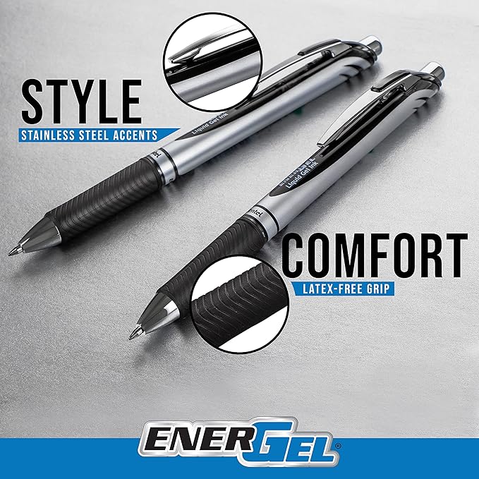 Pentel EnerGel Pearl Retractable Liquid Gel Pen, 0.7mm, Medium Line, Black Red and Blue Ink, 8-Pk (BL77WBP8OFC)
