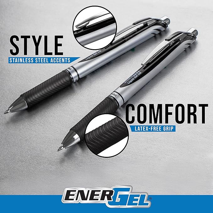 Pentel EnerGel RTX Retractable Liquid Gel Pen, 0.7mm, Note-Taking Hue, Navy, Blue, and Sky Blue Ink, Pack of 3 Pens (BL77LBNBP3M)