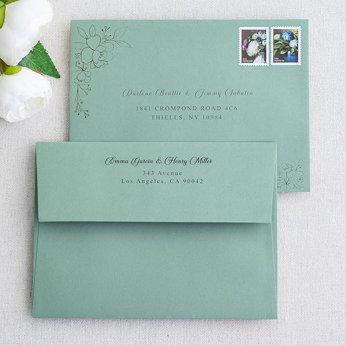 PONATIA 50 Pieces 5x7 Envelopes, Sage Green A7 Envelopes Self Seal for Weddings, Invitation Cards, Photos, Postcards, Greeting Cards Mailing, Baby Shower, Graduation, Christmas Gift Cards