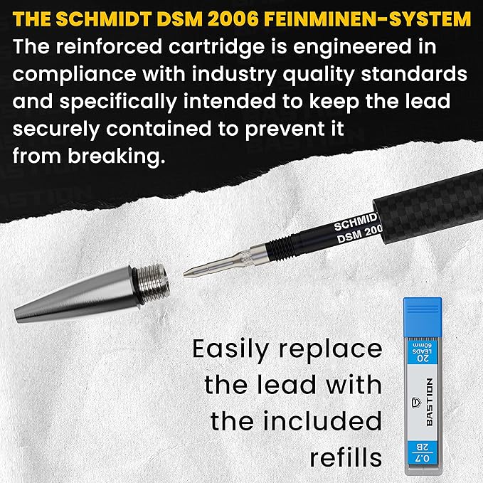 BASTION® Luxury Mechanical Pencil, Professional Medium Point Pencil for Birthday Gift includes 20 x 0.77mm Lead Refills - Carbon Fiber Stainless Steel