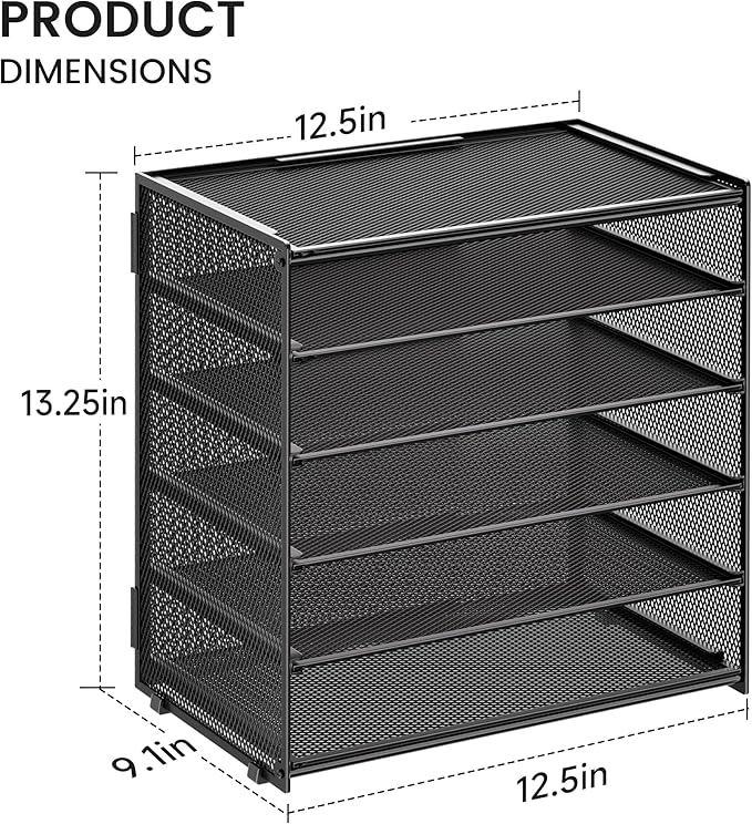 Paper Organizer Storage for Desk Accessories & Workspace Organizers 6 Tier Letter Tray Desk File Organization Metal Mesh Paper Sorter for Office-Black
