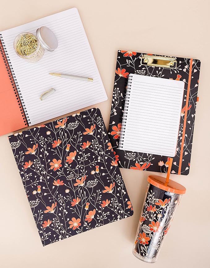 Steel Mill & Co Cute Mini Spiral Notebook, 8.25" x 6.25" Journal with Durable Hardcover and 160 Lined Pages, Floral Vines