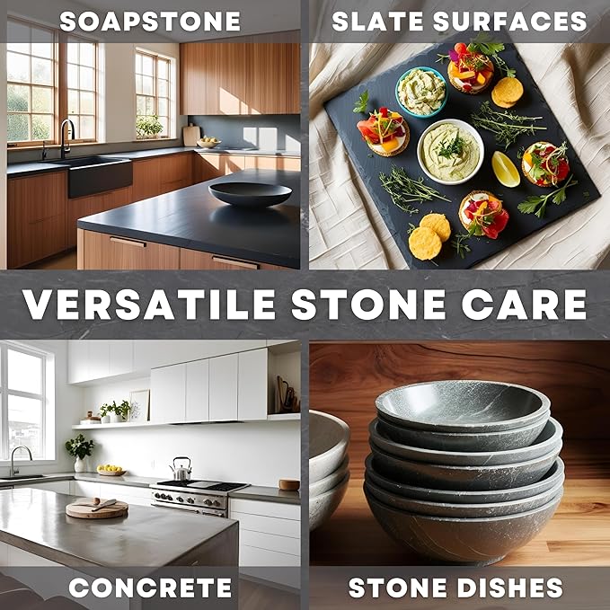 Soapstone Ultimate Care Kit - Soapstone Wax, Soap-Stone Oil, Stone Spray Cleaner, Scraper, Large Applicator, 3 Microfiber Cloths - Complete Protection for Stone Surfaces - Made in USA