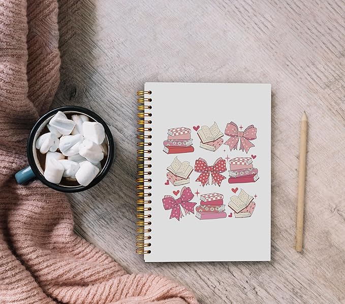 Coquette Pink Bow Notebook Journal, Preppy Book Aesthetic Journal for Note Taking, Book Lovers Gifts, Preppy Gifts for Women, Pink Office Supplies, Spiral Notebook 5.5x8.3 Inch