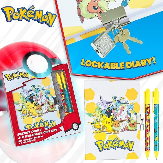 Pokemon Journal Set for Kids Teens Diary with Lock or Notebook with Pen Secret Diary School Supplies Pikachu Cute Stuff Gifts for Kids(Notebook/Set)