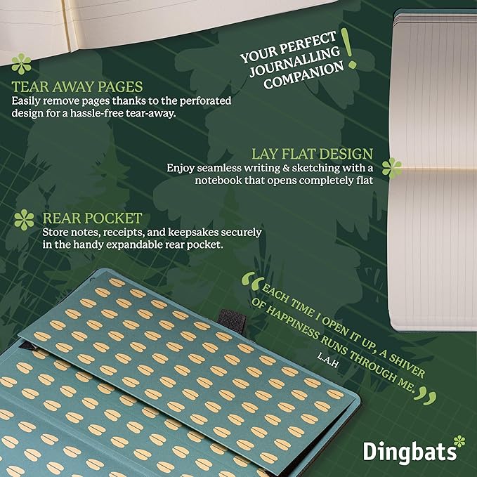 Dingbats* Wildlife Dotted Journal Notebook A5 - Vegan Leather Hard Cover, Ideal for Work, Travel - Pocket, Elastic Closure, Bookmark
