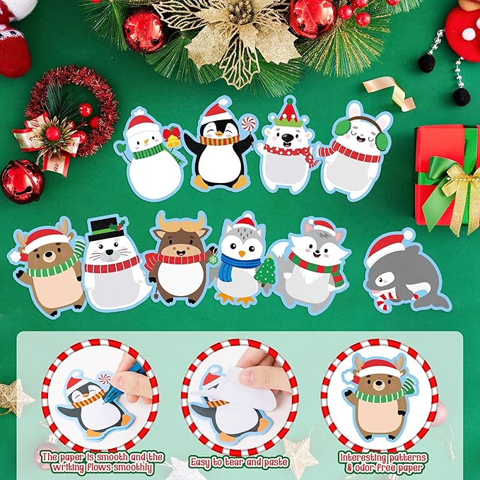ANGOLIO600Pcs Christmas Sticky Notes Set Polar Animals Snowman Dolphin Notepad Sets Christmas Memo Pad Notes Winter Self Sticky Notes for Classroom Prizes Stocking Stuffers Kids Gifts