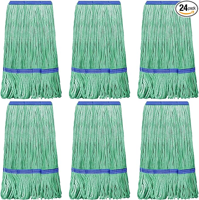 Eccliy 24 Pack Heavy Loop End Cotton String Mop Head Heavy Duty Mop Head Commercial Refills Replacement Bulk for Home Industrial Commercial Floor Cleaning (Green,Blue)