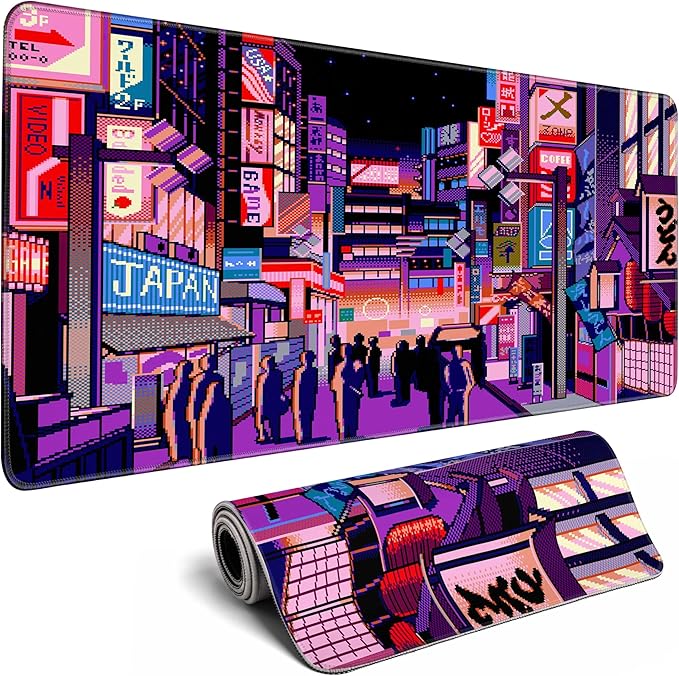 Japanese Large Mouse Pad XL - Anime Extended Gaming Mouse Mat Desk Pad,3mm Thick Long Non-Slip Rubber Base Mice Pad,Stitched Edges Mousepad,31.5 X 11.8 Inch - Tokyo Pixel Street