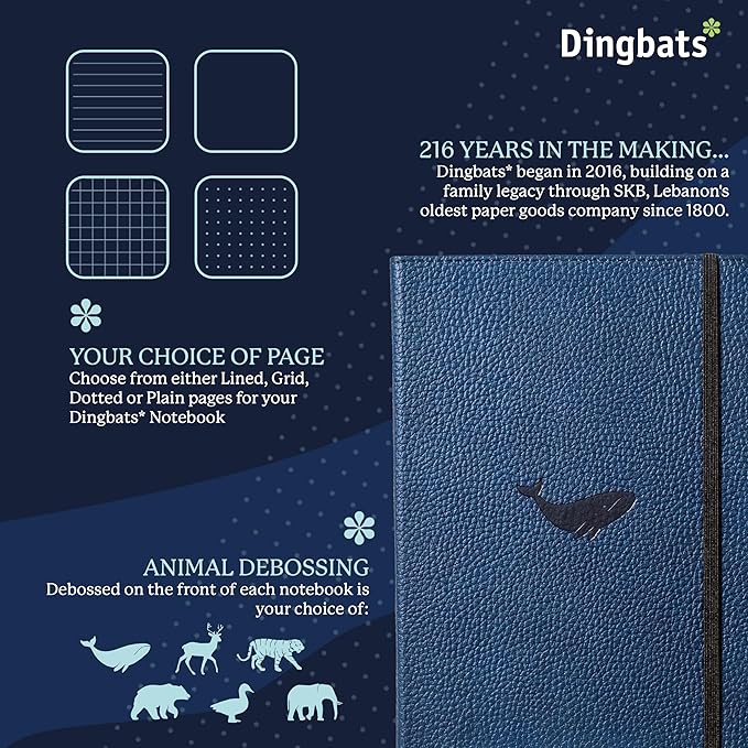 Dingbats* Wildlife Plain Writing Journal Notebook A5 - Vegan Leather Hardcover - Ideal for Work, Travel - Pocket, Elastic Closure, & Bookmark