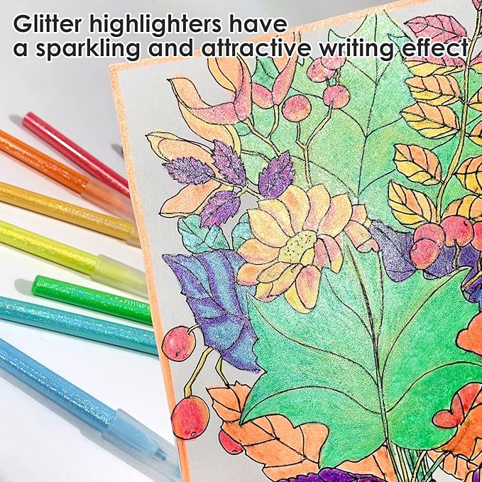 Glitter Highlighters,8Pack Metallic Colors Chisel Tip,Aesthetic Cute Highlighters Assorted Colors for School, Cute Markers for Journaling Planners Books Notes