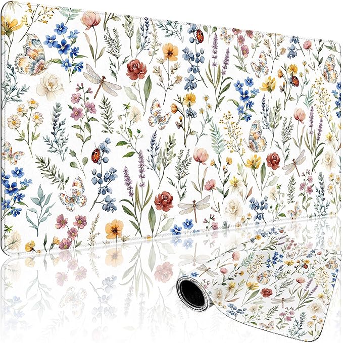 Flower Large Gaming Mouse Pad 31.5"x15.7"｜ Weed Floral Plants XXL Desk Mat, Non-Slip Rubber Base & Stitched Edges - Extended Waterproo Mousepad for PC/Laptop/Office/Home Decor