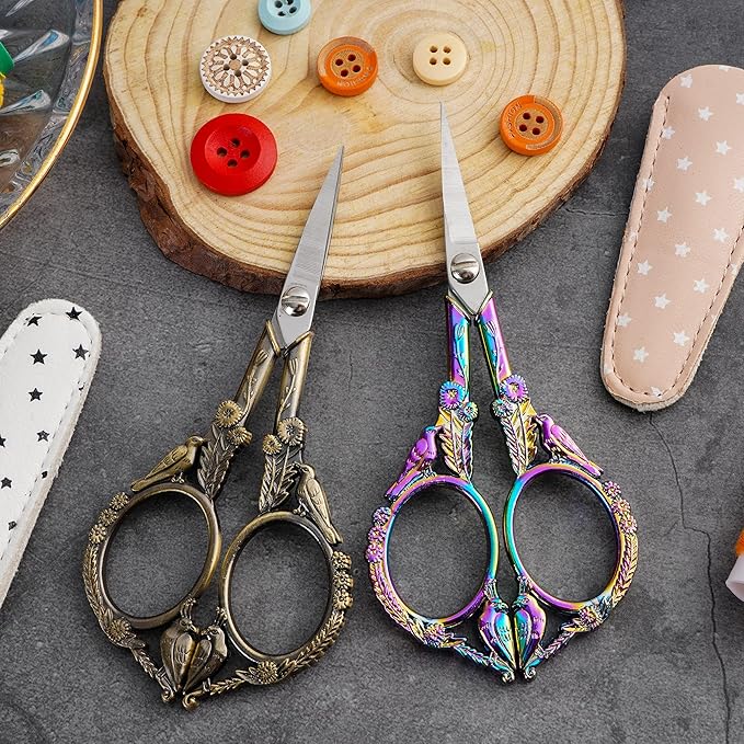 Small Embroidery Scissors with Cover -Cute and Comfortable handles with Sturdy and Sharp Tips for Precise Cutting, Perfect Size for Keeping in Your Sewing and Craft Supplies Kit