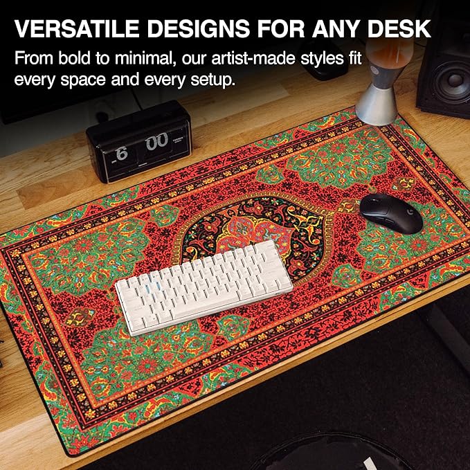 MPCO. Arabic Textiles Large Gaming Desk Pad - 36" x 17" Aeroglyde Fabric Crimson-Lotus Desk Mats - Non-Slip, Washable, Smooth Glide for Precision Gaming & Work