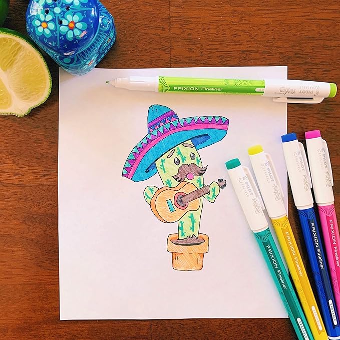 Pilot FriXion Fineliner Erasable Marker Pens, Fine Point 0.5 mm, Pack of 12, Assorted Colors, Erasable Pens - Ideal for School, Journaling, & Office Writing