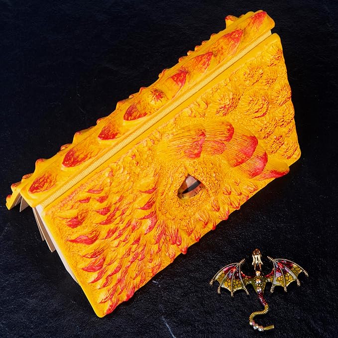 3D Dragon Eye Embossed Journal,Resin Engraving Notebook,Dnd notebook for Dragon Lovers ，Blank Paper,Hardcover Travel Notepad for Writing,Sketchbook,Collection,Gift,Decoration A4 and A5 Size (A5-Yellow with brooch)