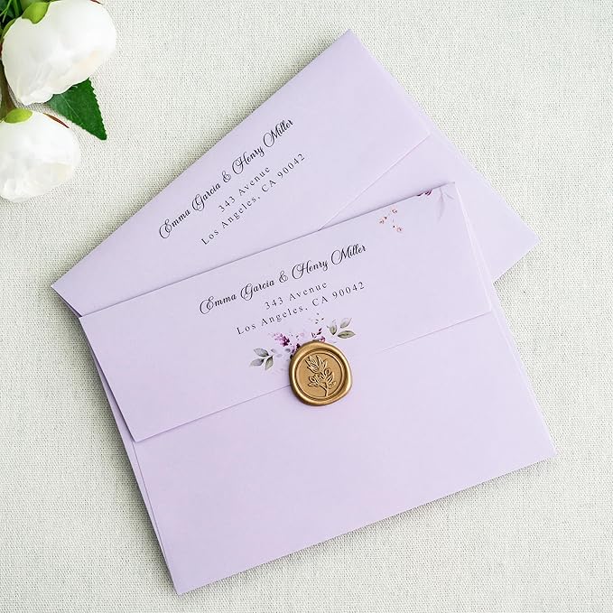 PONATIA 50 Pieces 5x7 Envelopes, Lilac A7 Envelopes Self Seal for Weddings, Invitation Cards, Photos, Postcards, Greeting Cards Mailing, Baby Shower, Graduation, Christmas Gift Cards