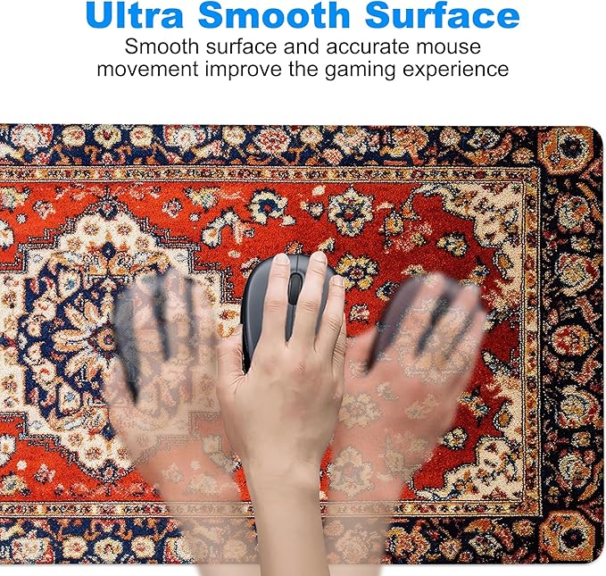 Desk Pad, Vintage Red Boho Rug XXL Gaming Mouse Pad with Stitched Edges,Non-Slip Waterproof Rubber Base Large Desk Mat for Keyboard and Mouse 35.4"x15.7"