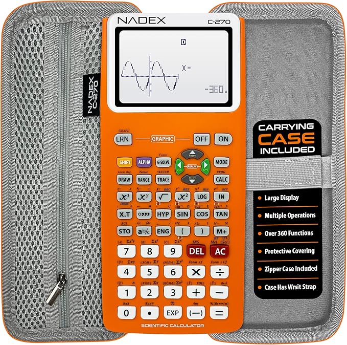 Scientific Calculator with Graphing, Includes Carrying Case, for College and High School Students, Calculus, Algebra, Geometry, Trigonometry, Statistics, Physics, Chemistry, Orange