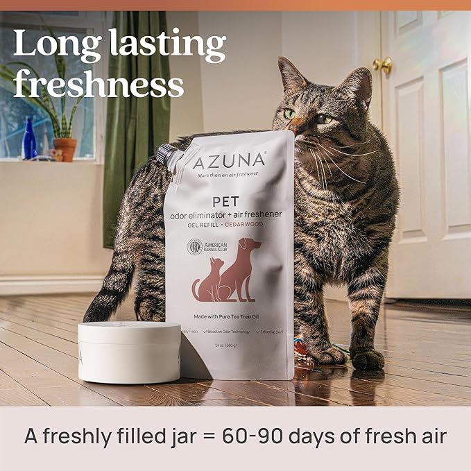 Azuna Pet Odor Eliminator for Strong Odor Gel | Plant Powered Australian Tea Tree Oil | Dog and Cat Room Deodorizer | Pet and Child Friendly | Cedarwood Scent | 24oz Refill