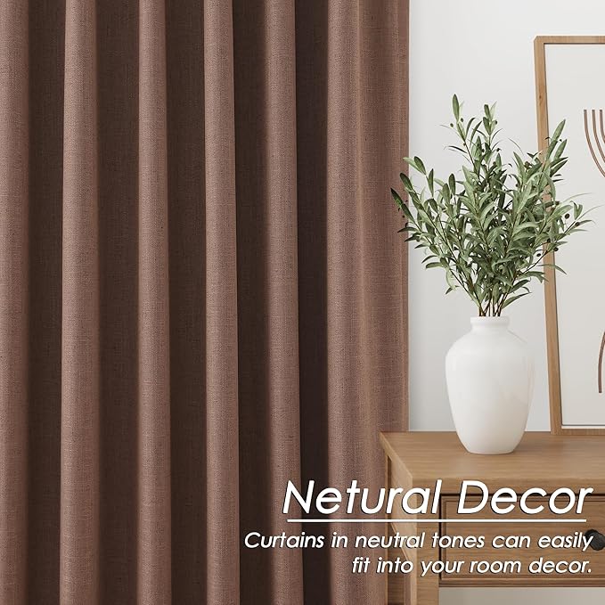 Nanspring Caramel Brown Linen Blackout Curtains 84 Inches for Bedroom Modern Farmhouse Living Room Draperies Cream Colored Thermal Insulated Full Shading Curtains for Sliding Door 52x84