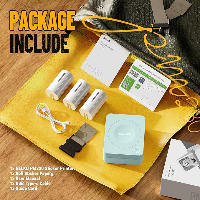 Nelko Sticker Printer, PM230 Print Pod Mini Bluetooth Portabel Sticker Maker with 3 Rolls Paper, Print Pods Mini Printer with Multiple Templates for Phone & Tablet，for School Office Home, Green