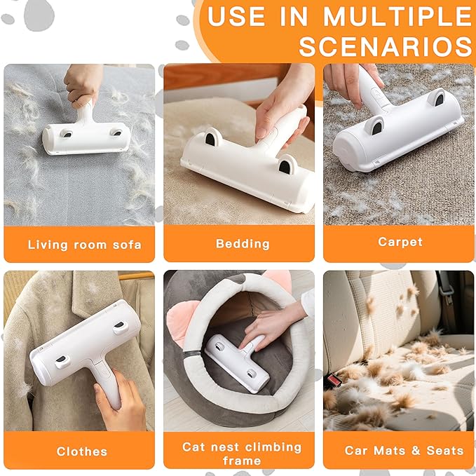 Pet Hair Remover Roller & Self-Cleaning Grooming Brush (2-in-1), Reusable Fur Tool for Dogs Cats Shedding, No Sticky Sheets for Pet Hair Removal on Furniture, Couch, Carpet, Bedding, Car Seats