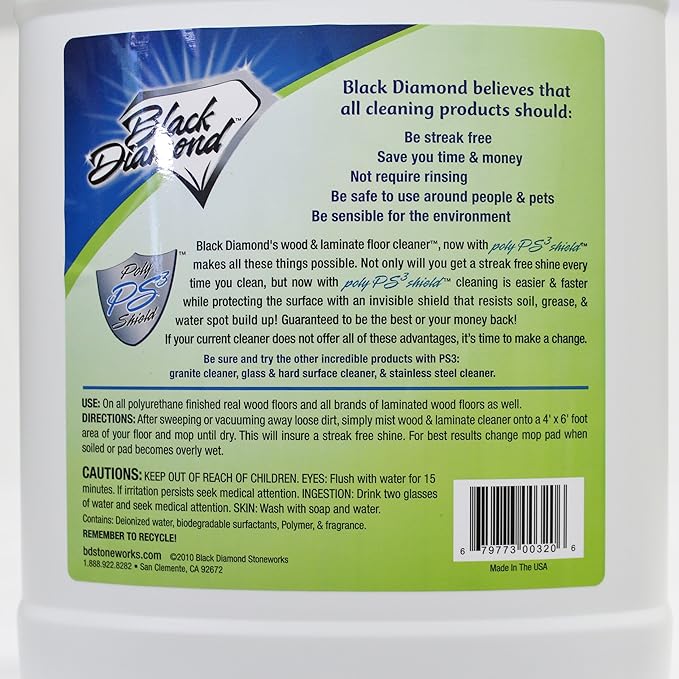 Black Diamond Stoneworks Wood & Laminate Floor Cleaner: For Hardwood, Real, Natural & Engineered Flooring –Biodegradable Safe for Cleaning All Floors (1 quart/1 gallon)
