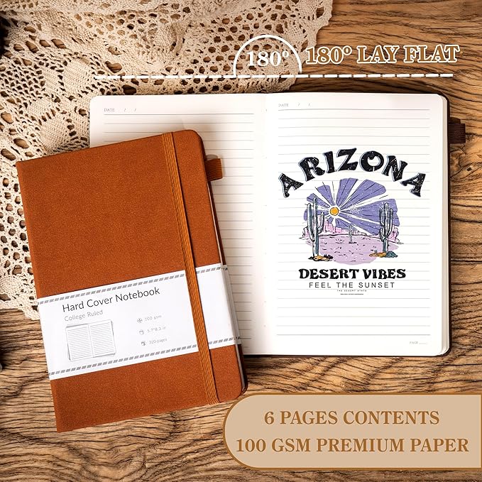 CAGIE Lined Journal Notebook for Men Women 320 Pages Leather Journals for Writing A5 Thick Hardcover Journaling Notebooks for Work Note Taking Diary, 5.7x8.3 in, Brown